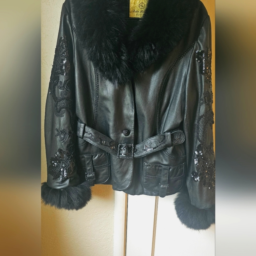 Gorgeous rare leather sequin jacket